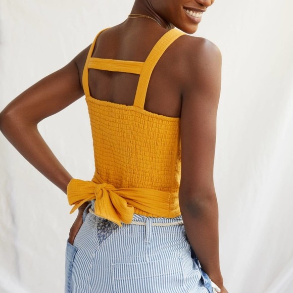 Anthropologie Tops - ANTHROPOLOGIE Smocked Tie-Back Tank Top NWT Yellow in Size XL